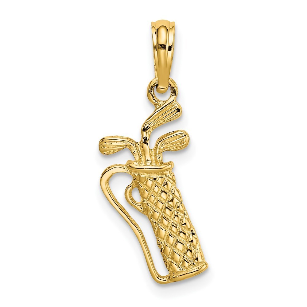 14k Yellow Gold Sports Golf Bag W/ Clubs Necklace Charm Pendant
